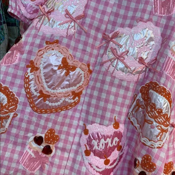QUEEN OF SPARKLES Valentine's Day Pink and White Gingham Cakes and Pastries Dres - Picture 2 of 4